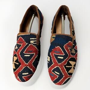 VTG Turkish Kilim Carpet Wool Woven Loafer Flat Shoes Handmade Aztec Unisex *See